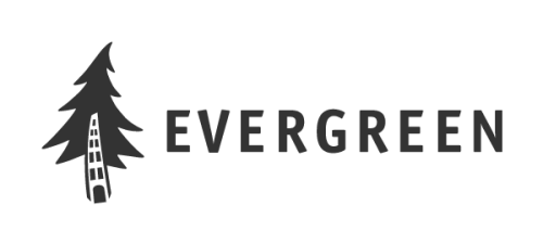 Evergreen tree logo and text in all caps